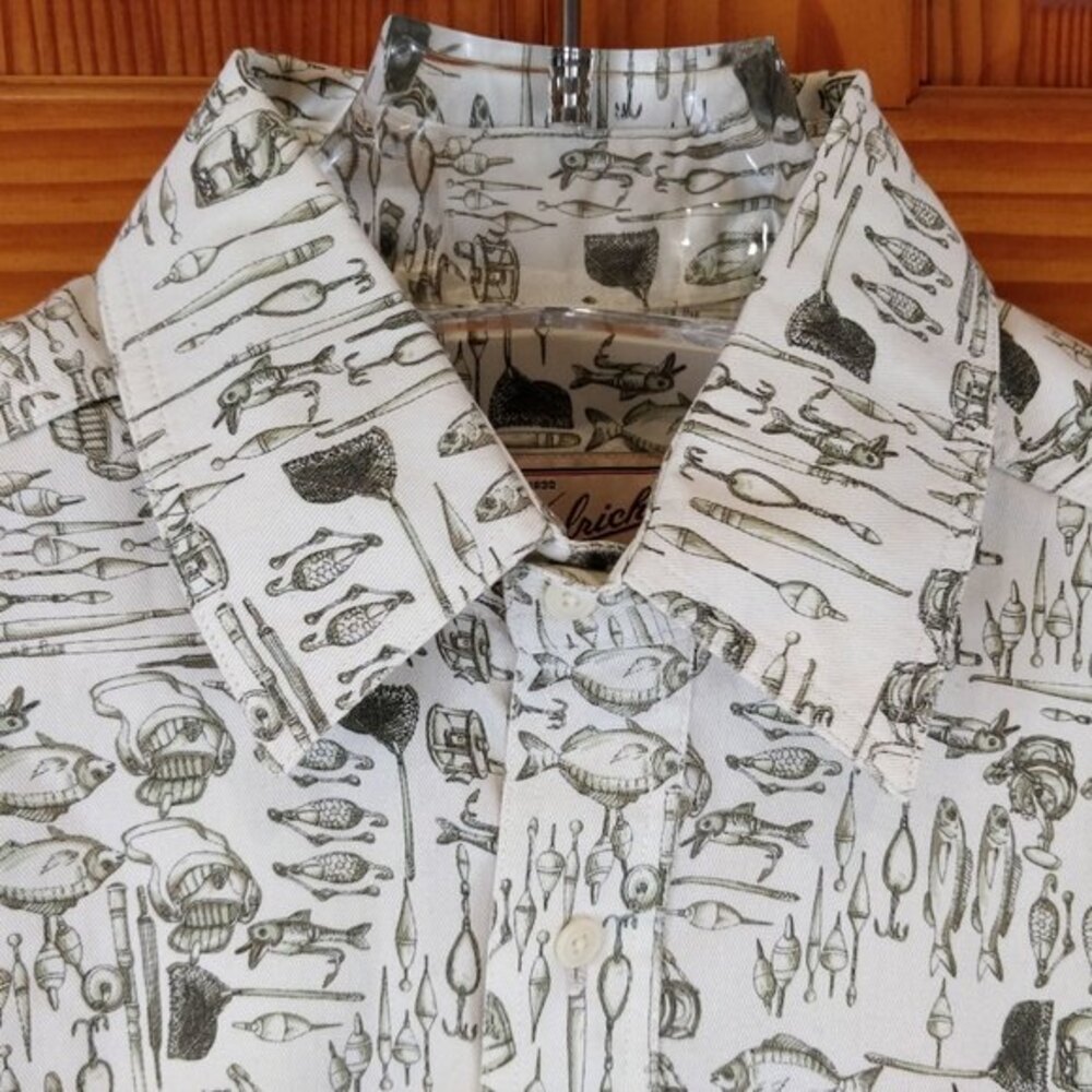 Woolrich Fishing Print Button Down Shirt Cotton XL Green Nature Hiking F… - Picture 4 of 6